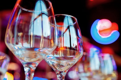 table setting in a korean restaurant. beautiful glasses on the table.