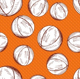 basketball seamless pattern in sketch style with ball texture on background. vector illustration. 
