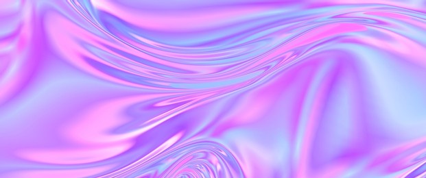 iridescent chrome wavy gradient cloth fabric abstract background, ultraviolet holographic foil texture, liquid surface, ripples, metallic reflection. 3d render illustration.