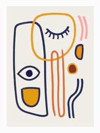 illustration of a minimal colorful abstract cubism style human faces. line art drawing. watercolor, acrylic, oil, ink mixed media. picasso, dali, matisse style. surrealism. isolated vector.
