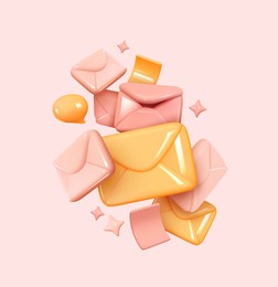 internet spam, mail, email, dialogue bubble. creative concept composition. realistic 3d symbol. abstract cartoon design. isolated on pink background. vector illustration