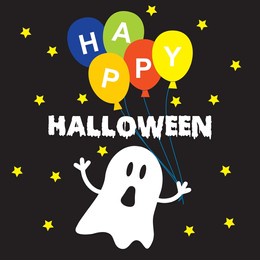 ghost and balloon for haloween greeting card