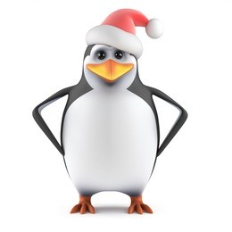 3d render of a penguin wearing a santa claus hat 