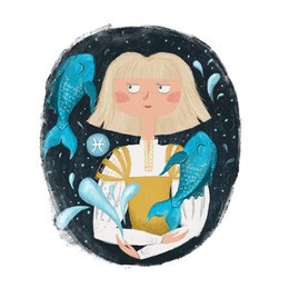 illustration of pisces astrological sign as a beautiful girl. zodiac vector illustration isolated on white. future telling, horoscope, alchemy, spirituality, occultism, fashion woman.