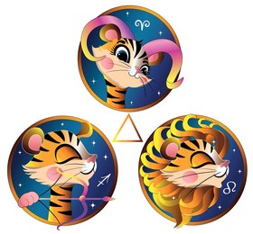 horoscope for the new 2022 year of the tiger. zodiac signs of the elements of fire. aries, leo and sagittarius.