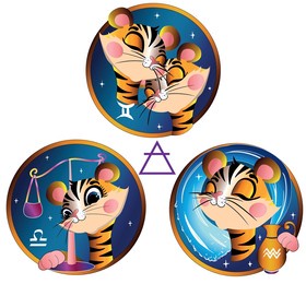 horoscope for the new 2022 year of the tiger. zodiac signs of the elements of air. libra, gemini, aquarius.