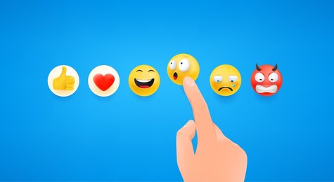 finger pressing emoji reaction in social media. shocking emoji. 3d cute style vector illustration