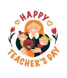 hand drawn happy teachers day poster background concept. the teacher hugs the children. vector flat illustration creative graphic design