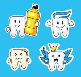 colorful hand drawn teeth expression sticker collection
