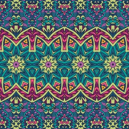 vector seamless pattern ethnic tribal floral psychedelic colorful fabric print. mexican design style carnival