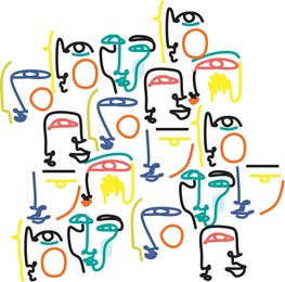 modern one line abstract faces seamless pattern with abstract background. for fabric, cards, print. surreal style. women's faces.