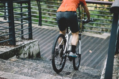 woman riding down stairs. sports extreme and active lifestyle