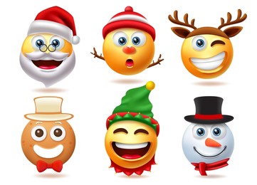 christmas emoji character vector set. christmas characters emojis in cute facial expression for xmas season collection design. vector illustration.
