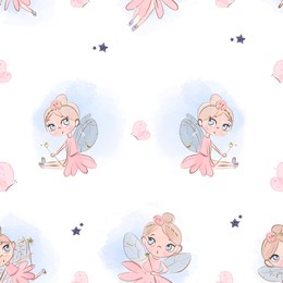 cute little fairy on white seamless pattern