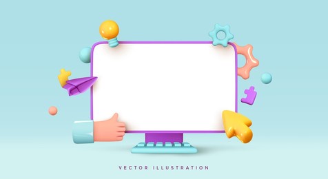 mock up desktop computer. screen device mockup blank  monitor.  creative concept idea. realistic 3d design icons. configure, web repair, maintenance and setting website. vector illustration