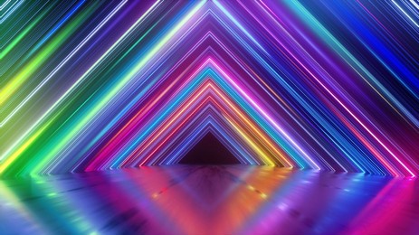 3d render, abstract geometric neon background with colorful lines, glowing in ultraviolet spectrum