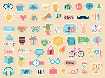 planner stickers. journal daily stickers reminder text numbers colored symbols collection recent vector stickers isolated