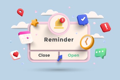 reminder 3d illustration, notifications page with floating elements. business planning ,events, reminder and timetable with 3d rendering. vector illustration.
