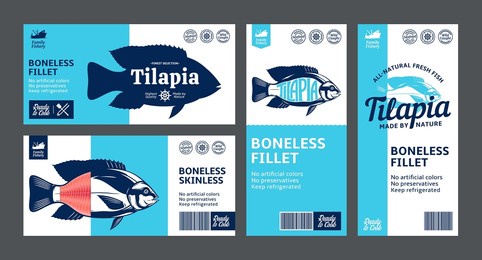 vector tilapia labels and packaging design concepts. tilapia fish illustrations