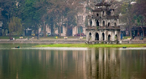 turtle tower or tortoise tower in hoan kiem lake in hanoi, vietnam 