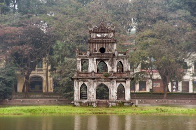 turtle tower or tortoise tower in hoan kiem lake in hanoi, vietnam 