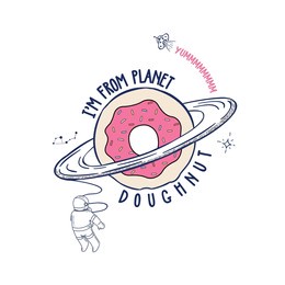 food doughnut galaxy planet astronaut space text line glitter tee illustration art vector