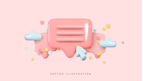 message notification icon. cloud new message realistic 3d design. dialog, chat speech bubble. clicks the arrow cursor on dialogue. vector illustration