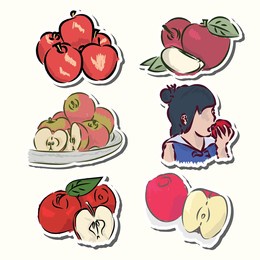 illustration of a sticker set of apple themed painting. vector