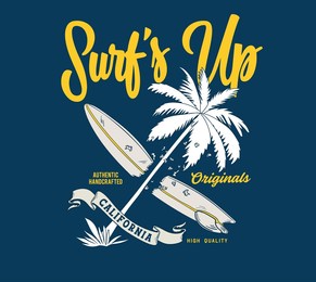 surf board and palm tree drawing for t shirt printing