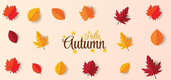 hello autumn background text with typography and autumn maple leaves premium 