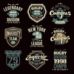 college rugby team emblems graphic design for t-shirt