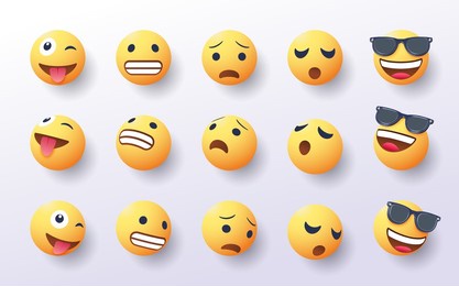 set of 3d emoji in various points of view design