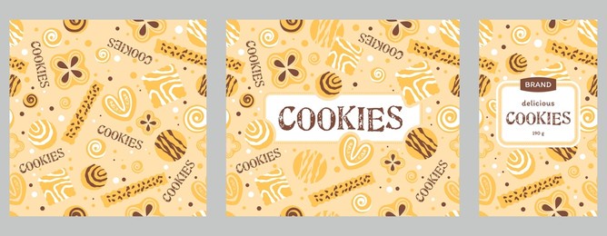 cookie pattern for packaging bakery products. beige background.