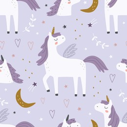 seamless pattern with unicorns on a colored background. vector illustration for printing on fabric, packaging paper. cute children's background.