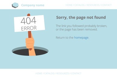 human hand shows from hole a message about page not found error 404