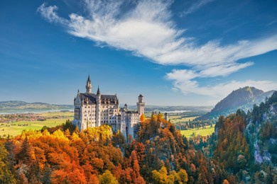 fussen germany, neuschwanstein castle with autumn foliage season