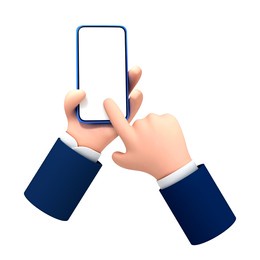 vector cartoon hand holding and touching phone mockup template. cartoon hands with smartphone, scrolling or searching for something, isolated on white background.