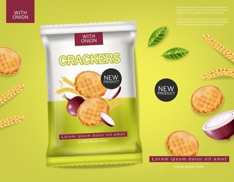 onion crackers vector realistic. fresh product label design package. biscuits digestives banner template