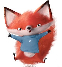 cute fox character with blue sweater happy