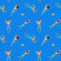 swimming people. summer sea vacation illustration. vector seamless pattern.