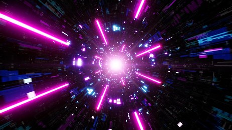 glowing laser beam in the cyberpunk space tunnel