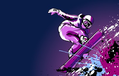 snowboarder in action vector illustration. extreme winter sports. snowboarding emblem. sport club logo. snowboarding equipment.