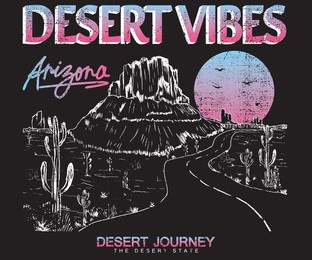 dessert tour sunrise t shirt graphic design. cactus black and white design. road trip vector artwork for apparel, sticker, poster and others. 