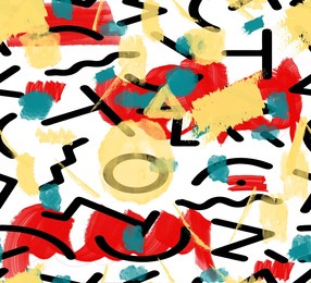 hand draw seamless pattern with brush strokes in memphis style. colorful summer background for printing brochure, poster, textile design, wear. modern trendy graphic print