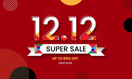 1212 shopping day sale colorful on red background, up to 50% off. discount promotion layout banner template design. vector illustration
