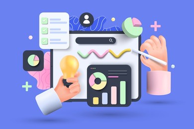 online marketing, financial report chart, data analysis, and web development concept. tablet with data chart. 3d vector illustration