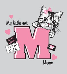 letter m with cute kitten cat face. vector illustration.