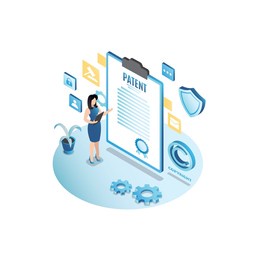 successful, vector girl received patent, license, certificate, files, documents with award. quality management system. copyright isometric.