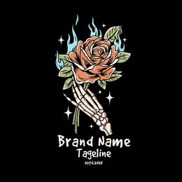 vintage skull hand illustration holding burning rose