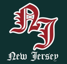 retro vintage college varsity new jersey state slogan with gothic letter font for graphic tee t shirt or embroidery patch - vector